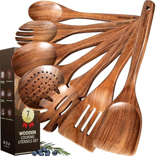 7 PCS Durable Natural Teak Wooden Cooking Utensils Set (7-Piece Set)