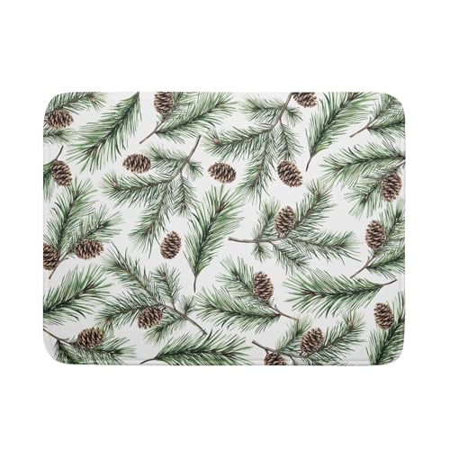 Winter Dish Drying Mat for Kitchen Counter Pine Needle Cone Festival Xmas Microfiber Absorbent Dish Draining Reusable Washable Foldable Extra Large 18"x24" (24" x 18")