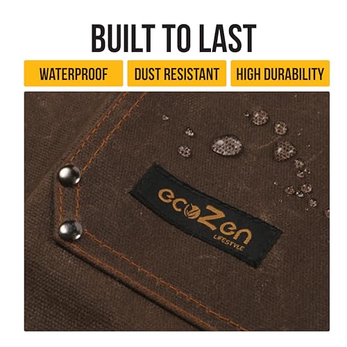 ecoZen 16oz Waxed Canvas Work Apron with Pockets (Dark Brown Long)