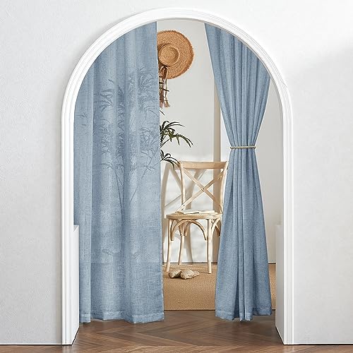 Linen Semi Sheer Curtains 63 inch Length for Living Room Office (Dusty Blue / 52"W x 63"L (Pack of 2))