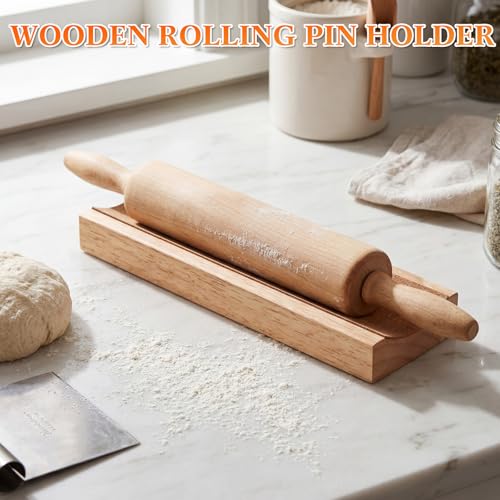 4 Pcs Wood Rolling Pin Holder Rolling Pin Stand Pizza Roller Holder Kitchen Display Rack For Dough Pastry Fondant Kitchen Storage