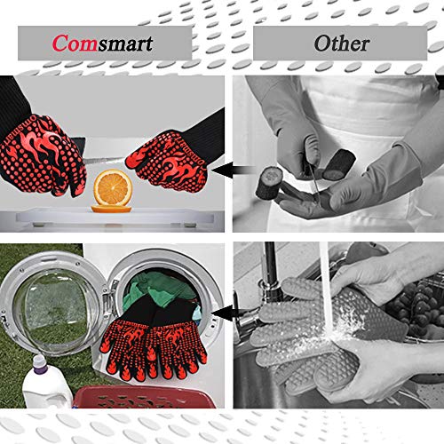 BBQ Gloves 1472 Degree F Heat Resistant Grilling Gloves Silicone Non (short / Red)