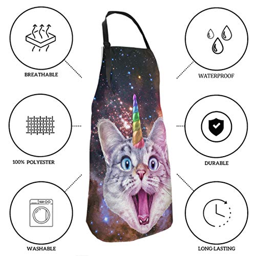 Kitchen Apron with 2 Pockets for Cat Lover（Unicorn Cat） (33" x 28"(Pack of 1) / Brown Cat)