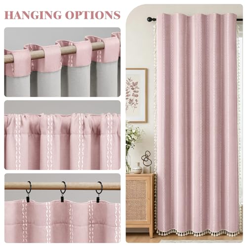 Pink 100% Boho Blackout Curtains 2 Panels with Tassels 52W X 82L (Pink / 52"W x 82"L (Pack of 2))