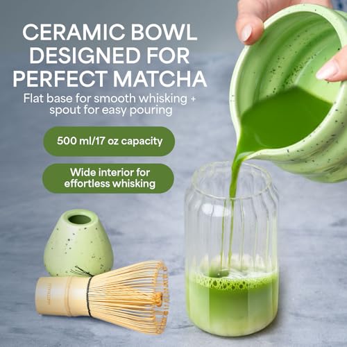 Matcha Whisk Set With Ceramic Matcha Bowl (Green)