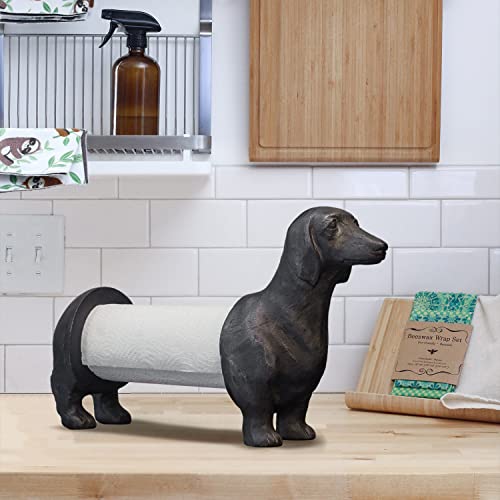 Vintage Dachshund Dog Paper Towel Holder Black Wiener Dog Tissue Towel Display Stand Freestanding Animal Toilet Paper Holder for Kitchen Countertop Home Decor