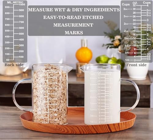 Ackers Etched Graduated Glass Measuring Cup (1000 ML (32 Oz, 4 Cup) - Etched Graduated)
