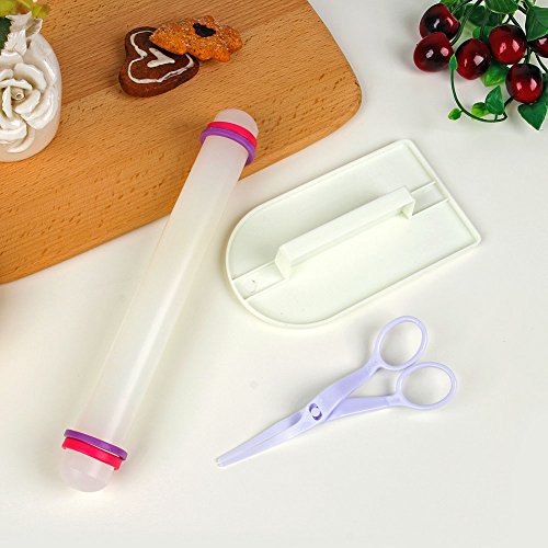 Marshmallow Fondant Cake Decorating Hand Tool 12 Pcs 5 Sets Sugarcraft Gumpaste Icing Smoother Rolling Pin Trimmer Cutter Embosser Flower Scissor Modelling Accessories Supplies Kit Pink (Pink)