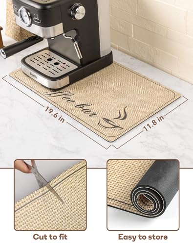Coffee Mat Quick Dry Absorbent Dish Drying Mat 19.6 x 11.8 in (Coffee Bar / 11.8" x 19.6")