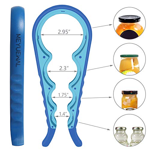 5-in-1 Multi-Functional Bottle, Jar, and Can Opener with Silicone Handle for Children, Elderly, and Arthritis Sufferers (Blue) (Blue)