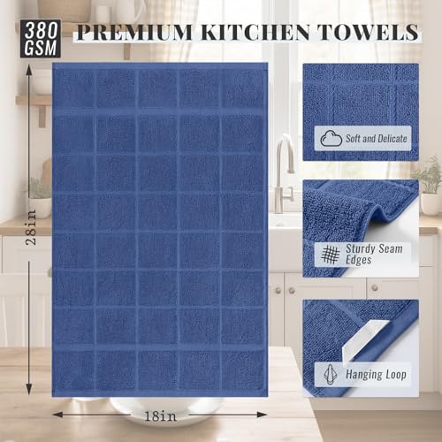 100% Cotton Kitchen Towels 18"x28" (Navy Blue / 18 x 28 - 8 Pack)