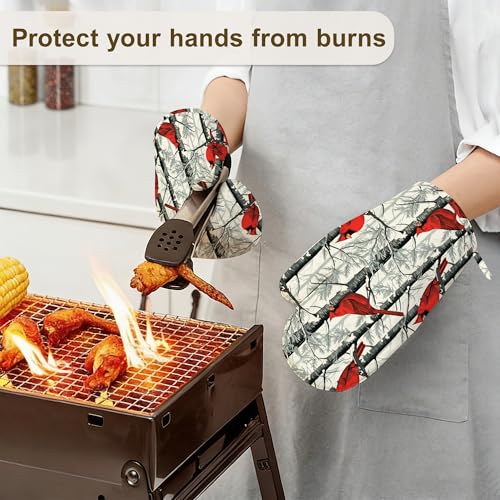 Red Cardinal Birds Oven Mitts and Pot Holders Set of 4 (Red Cardinal Birds)