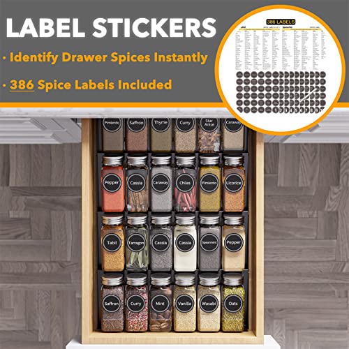 Spice Drawer Organizer with 24 Spice Jars (24 Jars, 11.25" Wide)