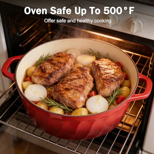 Enameled Cast Iron Dutch Oven Pot with Lid (Red / 6 QT)