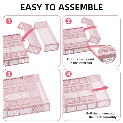 Expandable Desk Drawer Organizer (Expandable-Pink)