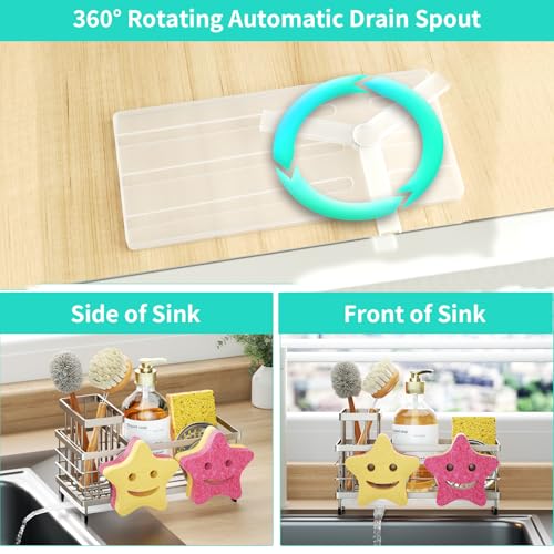 Sink Caddy Sponge Holder (Brushed Nickel / with Smiley Face Sponge Holder)