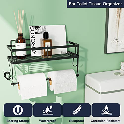 Paper Towel Holder Wall Mount with Shelf (Matte Black Finish / 1 Pack)
