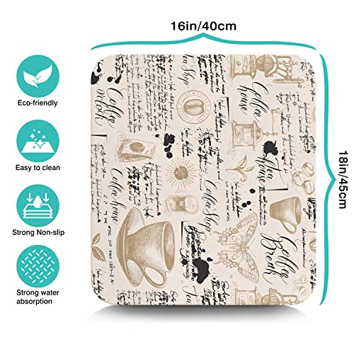 Coffee Bar Mat Accessories for Countertop Absorbent Hide Stain Rubber Backed Dish Drying Mats for Kitchen Counter Draining Pad Decor Gift (Coffee / 16" x 18")