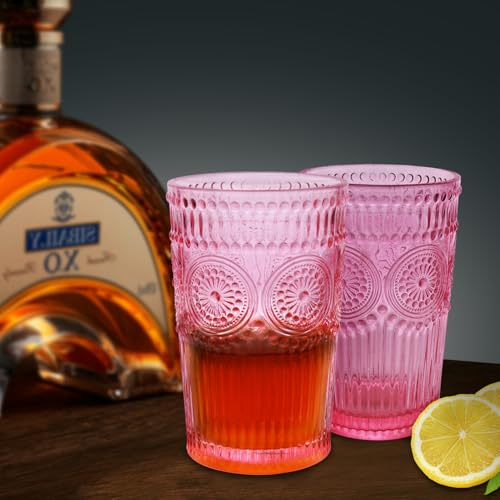 6pcs Vintage Drinking Glasses Set (Pink)