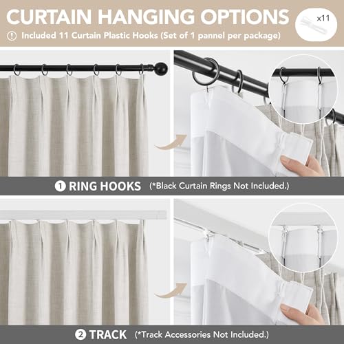 Pinch Pleated 100% Blackout Linen Curtains 84 Inch for Living Room (Natural White/Linen Total Blackout / 60"W x 84"L (Pack of 1))