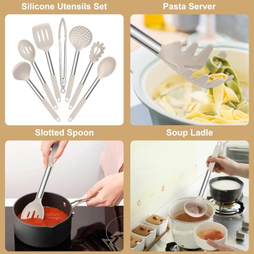 Silicone Cooking Utensils Set (Khaki)