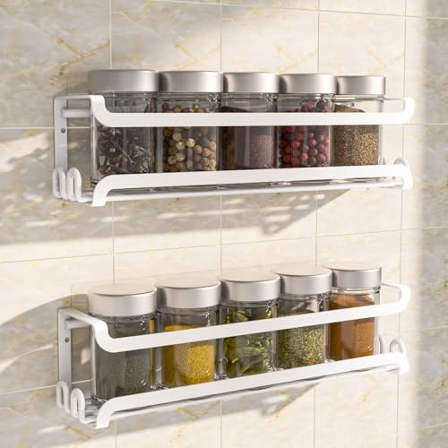 2 Pack Wall Mounted Spice Rack for Spice Jars & Seasonings (2 PACK / White)