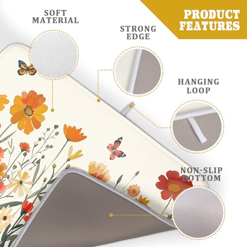 Fall Orange Wildflower Dish Drying Mat for Kitchen Counter (18" x 24")