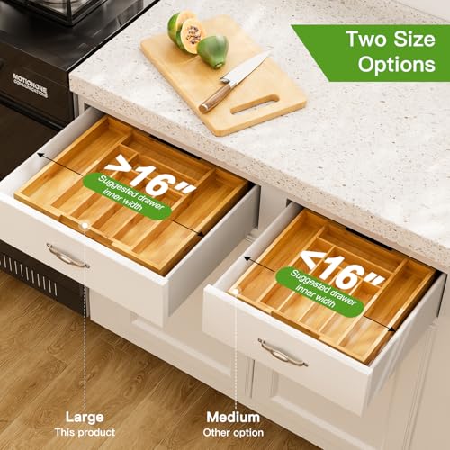 Bamboo Expandable Silverware Drawer Organizer (Natural / Large)