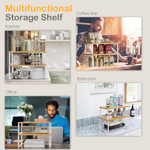 Cabinet Shelf Organizers (2pcs 7.8" D x 15.7" W x 5.31" H / White and Natural Beige)