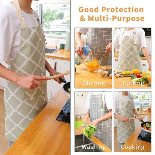 2 Pack Cotton Adjustable Bib Apron for Women (Cotton - Grey/Green)