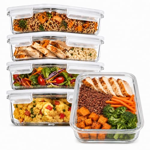 PrepNaturals 5 Pack 30oz Glass Meal Prep Containers (5 Pack - 30oz)