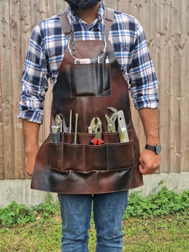 Full Grain Leather & Canvas Apron (Cognac Brown)