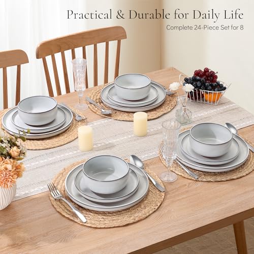 Stoneware Dinnerware Sets for 8 (Glacier White / Service for 8)