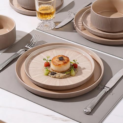 Stoneware Dinnerware Sets for 4 (Warm Brown / 4-Set(12pcs))