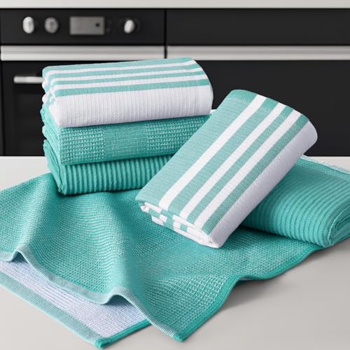 Cotton 380 GSM Premium Kitchen Towels (Teal / 18" X 28" - 6 Pack)