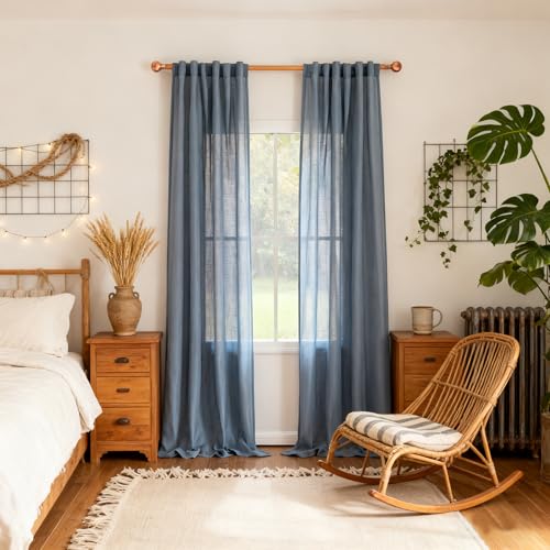Extra Long Sheer Curtains Farmhouse (50"W x 108"L (Pack of 2) / Dusty Blue-new)