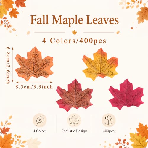 400Pc Artificial Fall Leave Silk Maple Leaf for Thanksgiving Decor (400 Pc Fall Leaf / Fall Leaves)