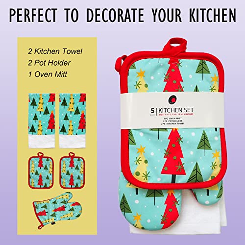 Oven Mitts and Potholders Dish Towles Set 100% Cotton for Perfect for Gifting (Fluorescent Blue)