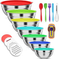 Stainless Steel Mixing Bowls Set with Lids & 3 Grater Attachments (Multicolor)