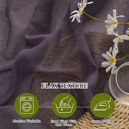 Flax Linen Sheer Curtains for Patio Sliding Door (70"W x 84"L (Pack of 2) / Purple Brown)