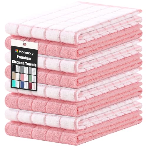 Large Premium Cotton Kitchen Towels 16"x 28" (Pink / 16" X 28" - 8 Pack)