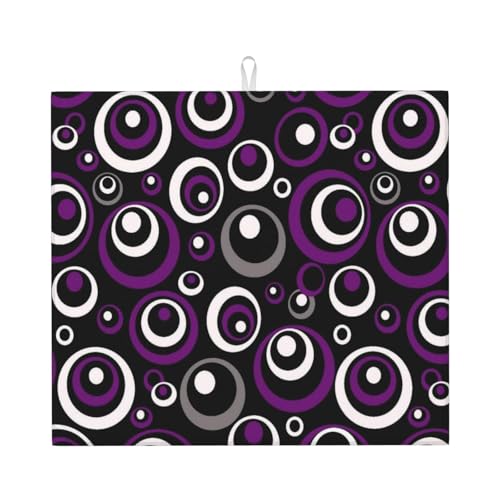 Purple White and Black Circle Pattern Dish Drying Mat (Circles-Purple-White-Black / 16" x 18")