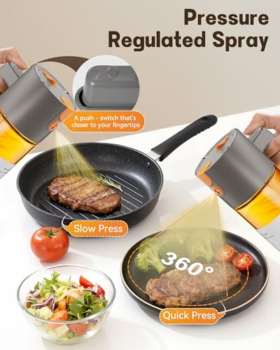 Olive Oil Sprayer & Dispenser Bottle for Cooking 17oz Dark Glass Oil Mister (Brown Bottle-Grey Gap)
