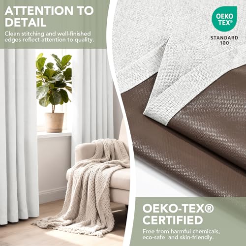 100% Blackout Linen Curtains for Bedroom Living Room 54 Inch Long (Cream/100% Blackout / 52"W x 54"L (Pack of 2))