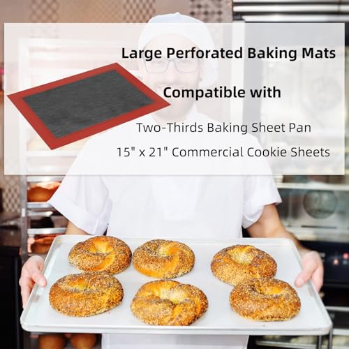 Perforated Silicone Baking Mat for Two (Black Background with Red Trim / 19.7"L x 13.6"W)