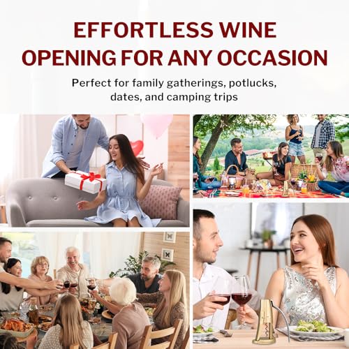 Quality Compact Vertical Lever Corkscrew Wine Opener with Foil Cutter. 3 Seconds to Open a Bottle of Wine. Champagne Gold (Gold)
