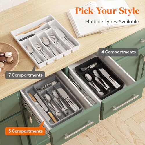 Silverware Drawer Organizer Tray (Black / 9.5 x 13.4 inch (5 Slots))