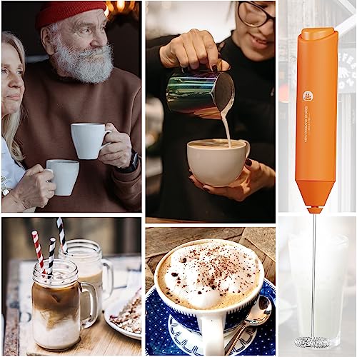 Powerful Milk Frother Handheld Foam Maker (No Stand / Coral)