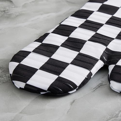 Black and White Checkered Oven Mitts Heat Resistant (Black and White)