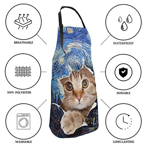 Cute Cat Apron with Adjustable Neck (33" x 28"(Pack of 1) / Art Sky Cat)